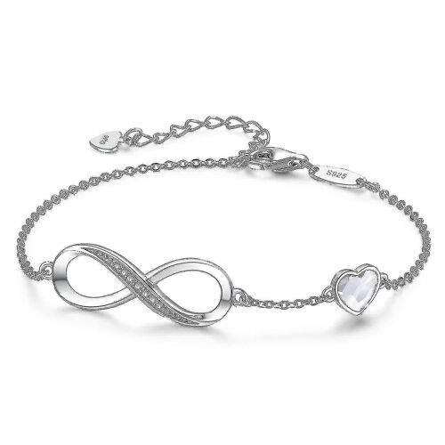 Bracelet Femmes 925 Argent Sterling Rose Or Infinite Heart Bracelet Crystal Bracelet Ajustable Saint-Valentin Fête Des Mères