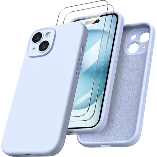 Coque Pour Iphone 15 Plus - 2x Vitre Verre Trempe Protection Caméra Intégrale Silicone Bleu Clair