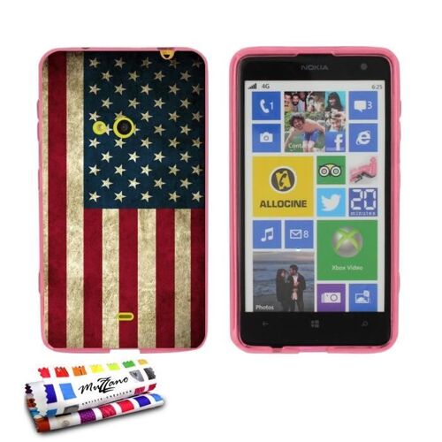 Coque Case Nokia Lumia 625 " Drapeau Usa " Silicone Rose Souple (Tpu)