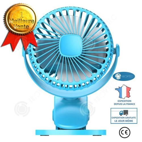 INN® Clip durable sur Fan Mini USB Ventilateur Portable 1200mAh rechargeable Bureau de chevet Poussette bébé Fan Bleu