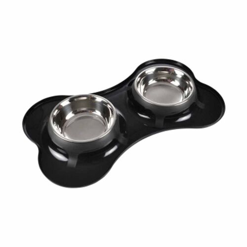 Gamelle Double Pour Chien "Forme Os" 45cm Noir