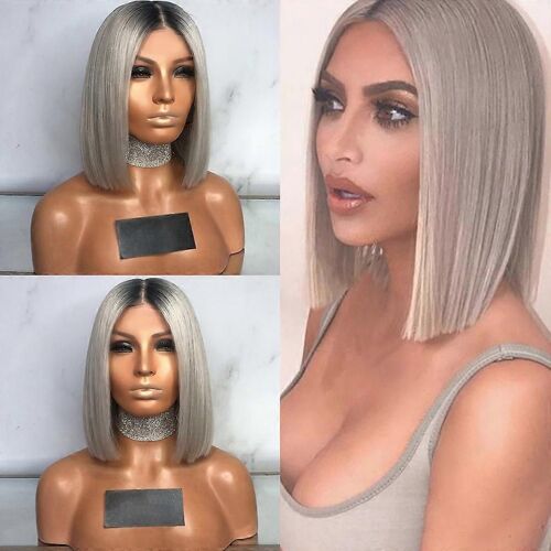 L¿été que j¿ai tourné assez sexy dégradé gris Party perruques cheveux bouclés courts perruque synthétique de couleurs mélangées