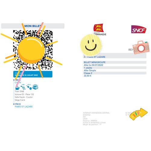 Billet De Train Caen-Paris Le 24/07/22 : 4 Places