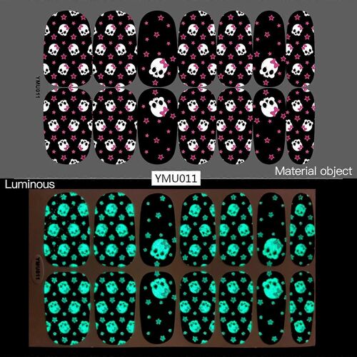 Halloween Décor Lumineux Halloween Nail Stickers Skull Graffiti Autocollants Set De 12 