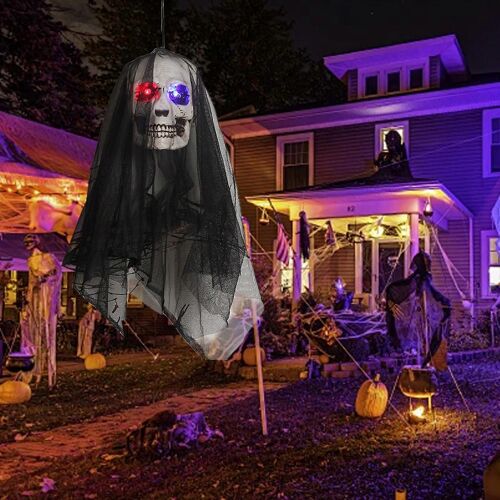 Décorations d'Halloween Nouvelles Décorations d'Halloween Gaze Crâne Lumineux Pendentif Maison Hantée Effrayant Habillage Up