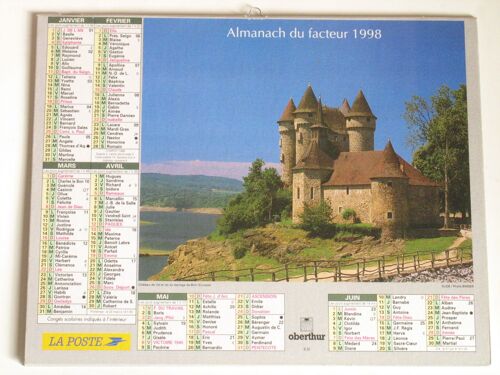 Almanach Du Facteur Oberthur 1998 Château De Val Et Lac Du Barrage De Bort Corrèze, Château De Bonaguil Lot Et Garonne