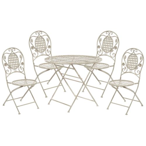 Salon De Jardin Bistrot Table Et 4 Chaises En Acier Blanc Cassé Bivio