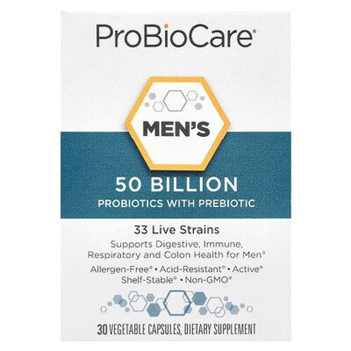 Probiocare, Probiotiques Pour Hommes Avec Prébiotiques, 50 Milliards, 30 Capsules Végétales 