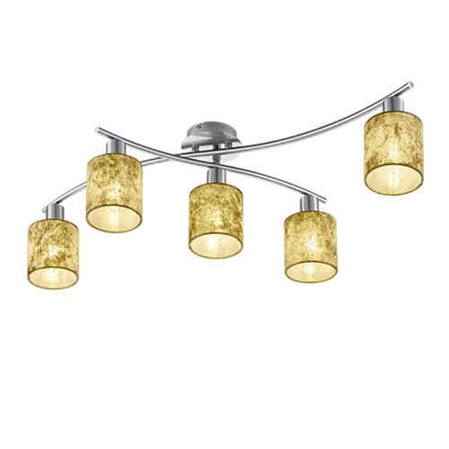 Trio Garda Plafonnier Semi-Affleurant Moderne À 5 Bras Multiples, Nickel Mat Avec Abat-Jour Doré