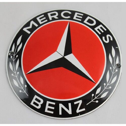 Mini Plaque Emaillée Mercedes Ronde Rouge Tour Noir Auto Tole Email Pub Garage