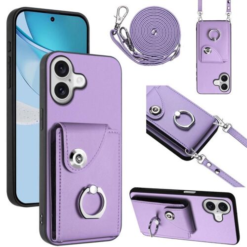 Coque Organisateur pour iPhone 17, Étui avec Support Anneau et Long Lanière, Pratique et Élégant, Violet