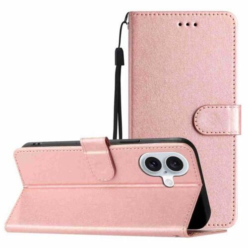 Coque pour iPhone 17, Étui en Cuir Texturé Soie à Rabat Horizontal, Or rose