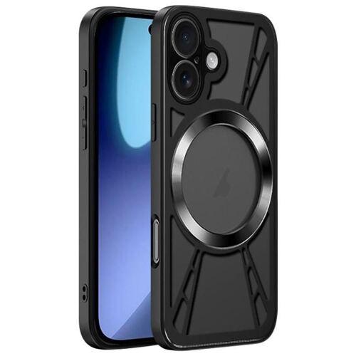 Coque pour iPhone 17, Silicone Refroidissant Creux Métal MagSafe, Protection Légère et Élégante, Noir