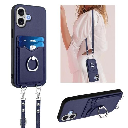 Coque pour iPhone 17, Étui Crossbody avec Anneau et Porte-Cartes, Protection Pratique et Élégante, R20, Bleu