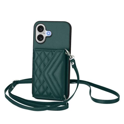Coque pour iPhone 17, Étui à Cartes Texturé Rhombique avec Lanière Longue et Protection RFID - Vert