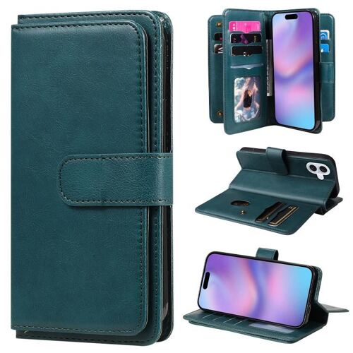 Coque Multi-Fonction pour iPhone 17, Étui en Cuir avec 10 Emplacements pour Cartes - Vert foncé