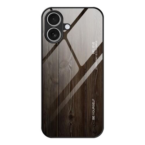 Coque pour iPhone 17, Protection en Verre avec Finition Bois, Antichoc et Anti-Rayures - Design Élégant - Noir