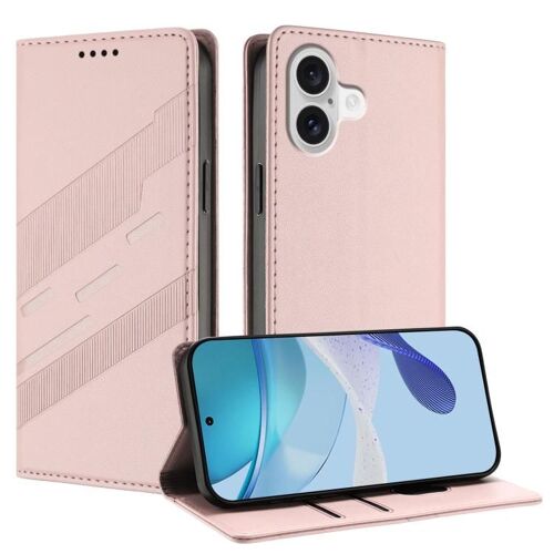 Coque pour iPhone 17, Étui Rétro en Cuir Embossé Multi-fonctionnel - Rose