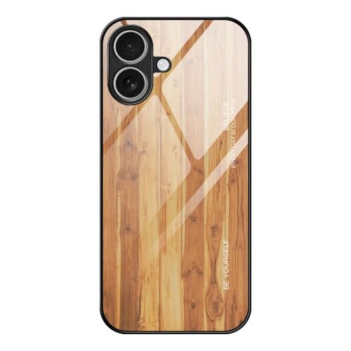 Coque pour iPhone 17, Protection en Verre avec Finition Bois, Antichoc et Anti-Rayures - Design Élégant - Jaune
