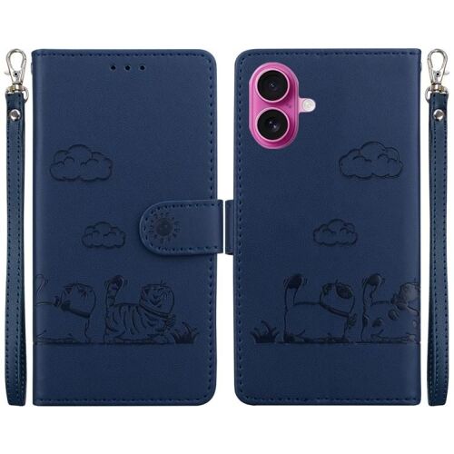 Coque pour iPhone 17, Design Mignon Chats, Étui en Cuir RFID, Protection Complète et Antichoc, Bleu