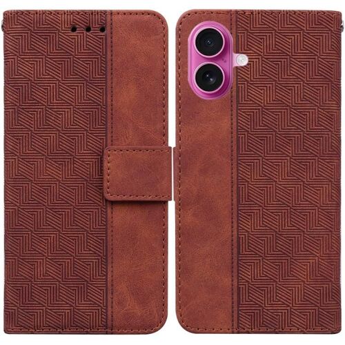 Coque pour iPhone 17, Étui en Cuir Embossé Géométrique - Protection Élégante et Durable - Brun