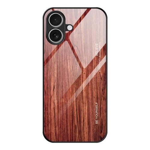 Coque pour iPhone 17, Protection en Verre avec Finition Bois, Antichoc et Anti-Rayures - Design Élégant - Café