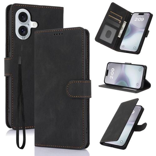 Coque pour iPhone 17, Texture Cuir de Veau Fantaisie Toucher Peau - Noir