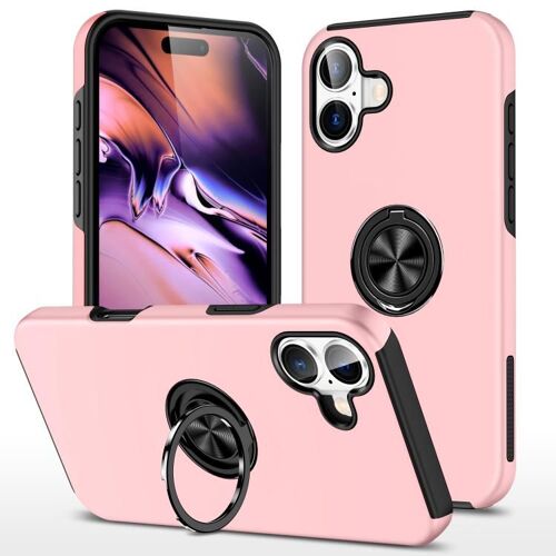 Coque pour iPhone 17, Étui Magnétique en PC + TPU avec Support Anneau Invisible - Or rose
