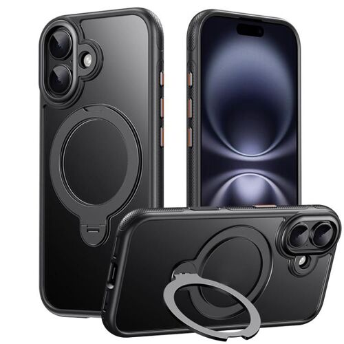 Coque pour iPhone 17, Support Rotatif 360° Gear-Style Anti-Stress avec MagSafe, Protection Intégrale, Noir