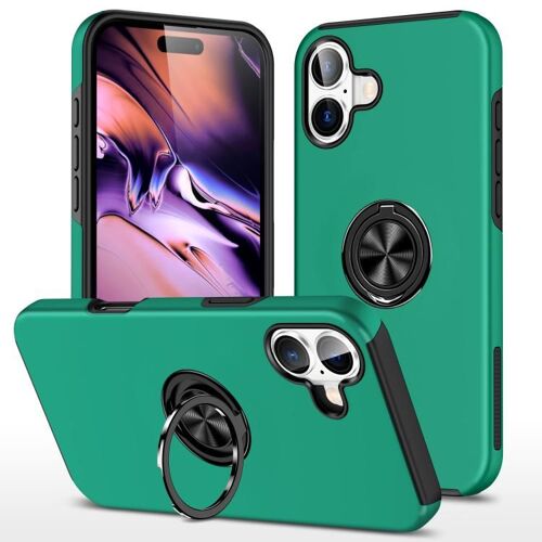 Coque pour iPhone 17, Étui Magnétique en PC + TPU avec Support Anneau Invisible - Vert foncé