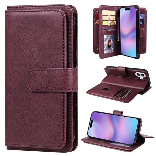 Coque Multi-Fonction pour iPhone 17, Étui en Cuir avec 10 Emplacements pour Cartes - Bordeaux