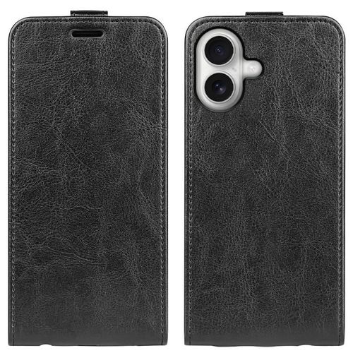 Coque pour iPhone 17, Étui en Cuir Synthétique Texture R64, Flip Vertical Simple - Noir