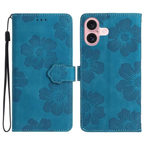 Coque pour iPhone 17, Étui en Cuir avec Motif Floral en Relief - Protection Antichoc et Anti-Rayures, Multicolore - Bleu
