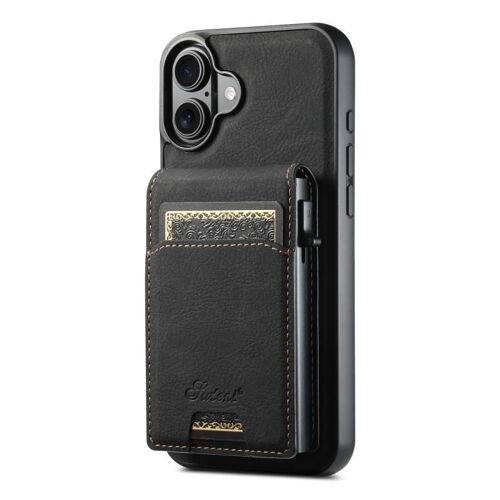 Coque pour iPhone 17 Suteni H19, Étui 2-en-1 MagSafe avec Boîte à Cartes Amovible en Grain Litchi - Noir