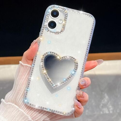 Coque pour iPhone 17, Étui Miroir Pailleté en Diamant avec Coeur - Protection Élégante et Pratique - Blanc