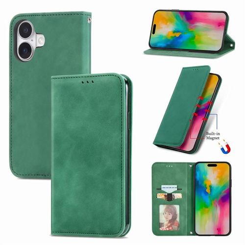 Coque pour iPhone 17, Étui en Cuir Magnétique à Rabat, Sensation Rétro - Vert