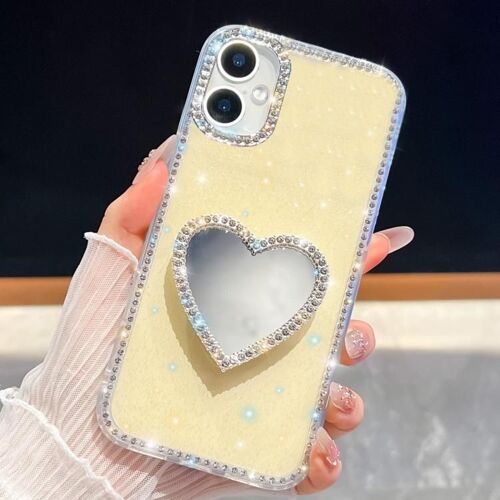 Coque pour iPhone 17, Étui Miroir Pailleté en Diamant avec Coeur - Protection Élégante et Pratique - Jaune clair