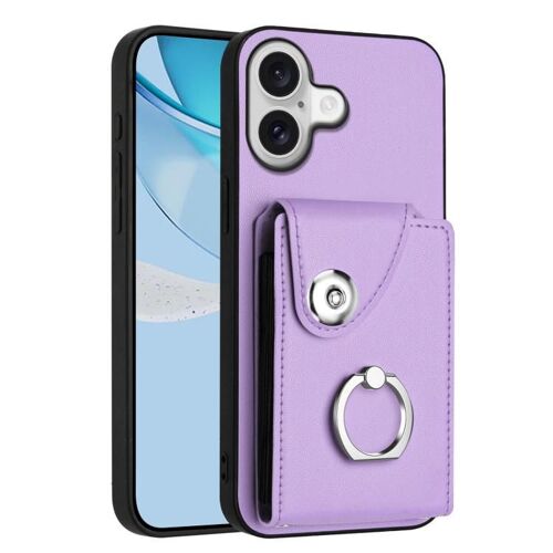 Coque Pour Iphone 17, Organiseur De Cartes Avec Support Anneau, Étui De Téléphone Multifonction - Violet