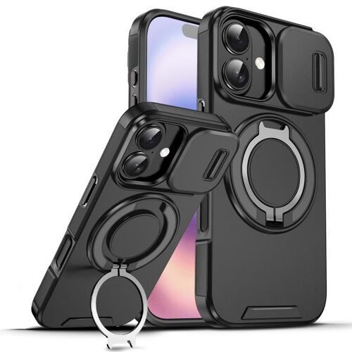 Coque pour iPhone 17, Étui avec Anneau Camshield Glissant, Protection Antichoc et Anti-Rayures - Noir