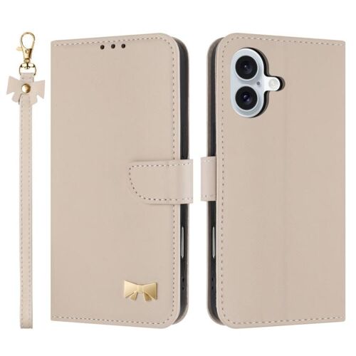 Coque pour iPhone 17, Étui en Cuir avec Poignée en Métal et Sangle - Abricot