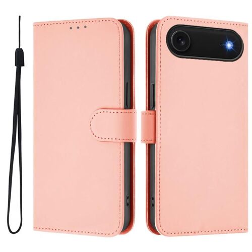 Coque pour iPhone Air, Étui en Cuir Synthétique Couleur Unie avec Lanière - Solide - Rose
