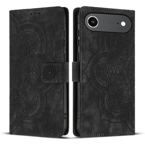 Coque pour iPhone Air, Cuir Synthétique Embossé Mandala Rétro, Protection Antichoc et Anti-Rayures - Givré - Noir