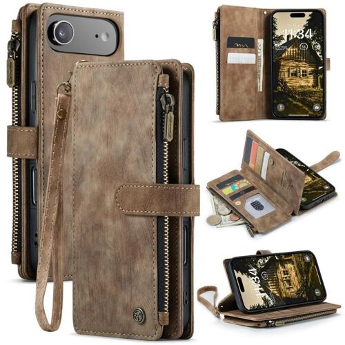 Coque pour iPhone Air, Étui en Cuir avec Poches pour Cartes et Fermeture Éclair - CaseMe C30, Protection Complète et Pratique - Brun