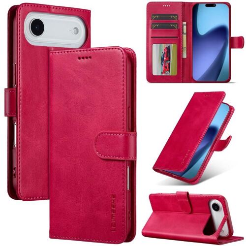 Coque pour iPhone Air, Étui en Cuir Synthétique Texturé en Veau, Flip Horizontal - Rouge