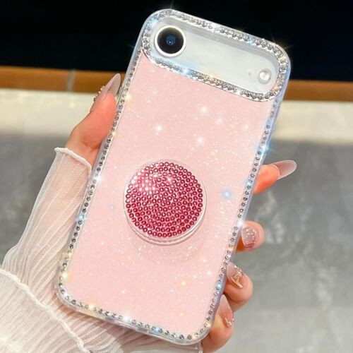 Coque pour iPhone Air, Protection Brillante en Diamant avec Support Rond - Glitter Diamant - Rose clair