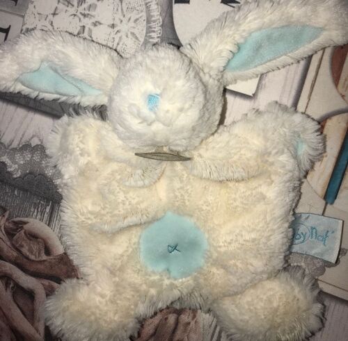 Doudou Lapin Calins Baby Nat Blanc Vert D'Eau Peluche Jouet Bebe Babynat