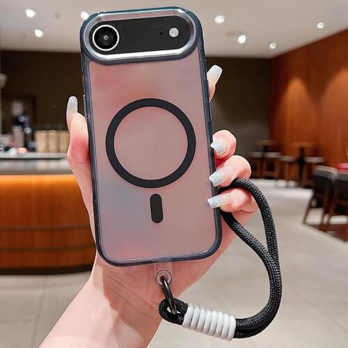 Coque pour iPhone Air, Protection Magsafe Anti-Décoloration avec Dragonne - Ombre Lumineuse - Noir