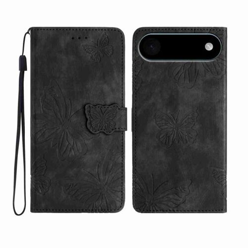 Coque pour iPhone Air, Protection Tactile Émaillée Papillon en Cuir - Noir