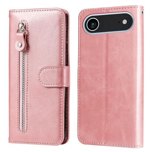 Coque pour iPhone Air, Étui en Cuir Synthétique Texturé en Veau avec Fermeture Éclair - Mode - Or rose