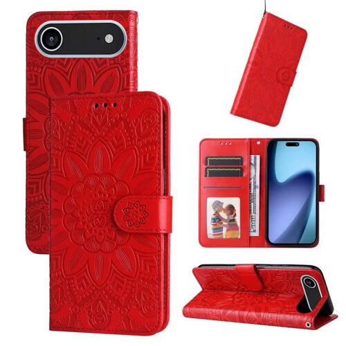 Coque pour iPhone Air, Étui en Cuir Embossé Tournesol - Protection Élégante et Durable - Rouge